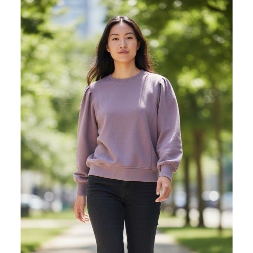 A New Day Puff Shoulder Sweatshirt Women’s Size Medium Lavender Gray Cozy  EUC